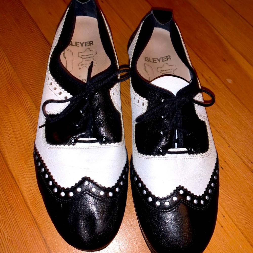 Black and white dress shoes